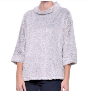 Dylan fleece sweater pullover Shag Sherpa mock neck gray XS NEW oversized